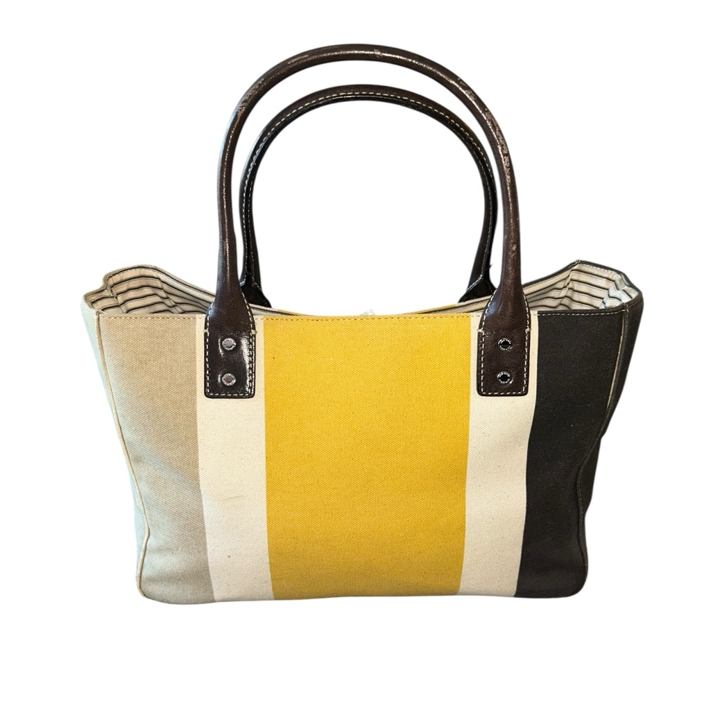 Kate Spade Black And Yellow And Cream Tote Purse Striped Interior
